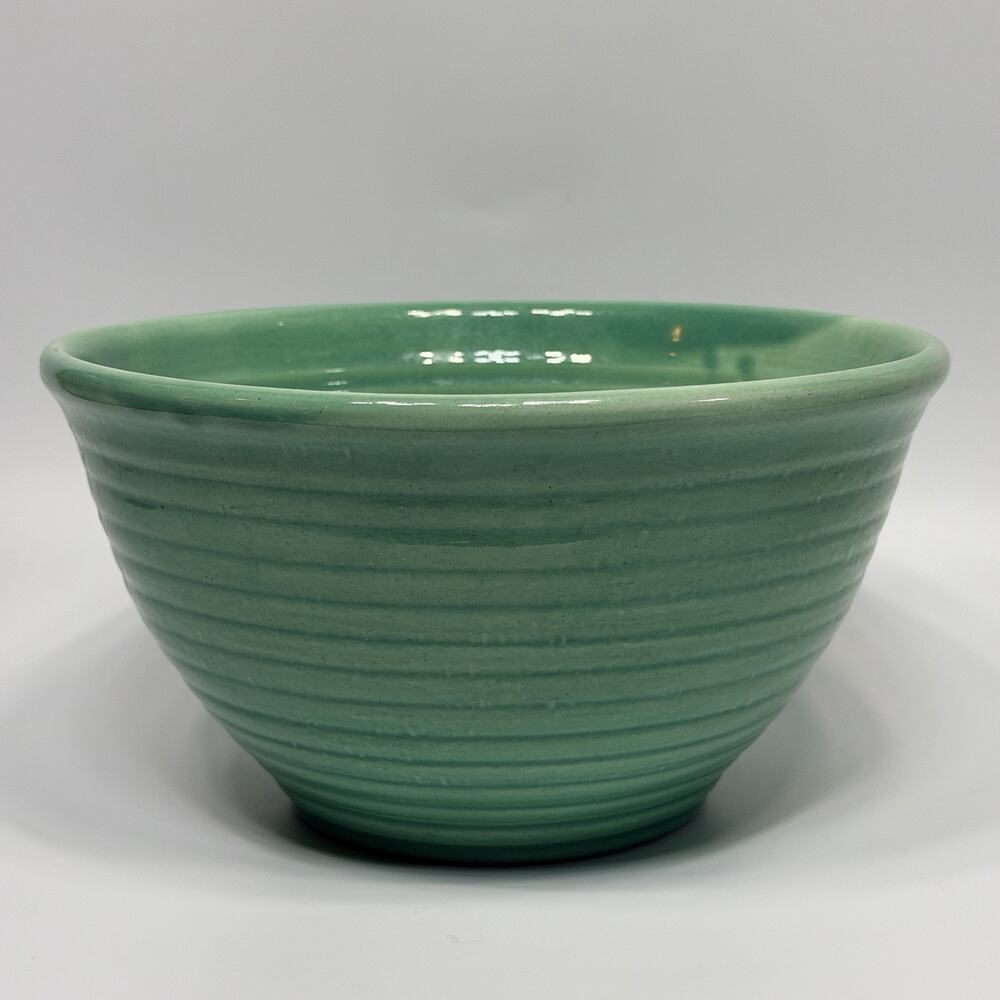 Vintage Bauer Ringware Mixing Bowl Turquoise Green Glaze #12 USA Stoneware 9.25"